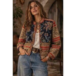 Sag Harbor Tapestry Jacket Womens 14 Boho Art to Wear Floral Baroque Jacket